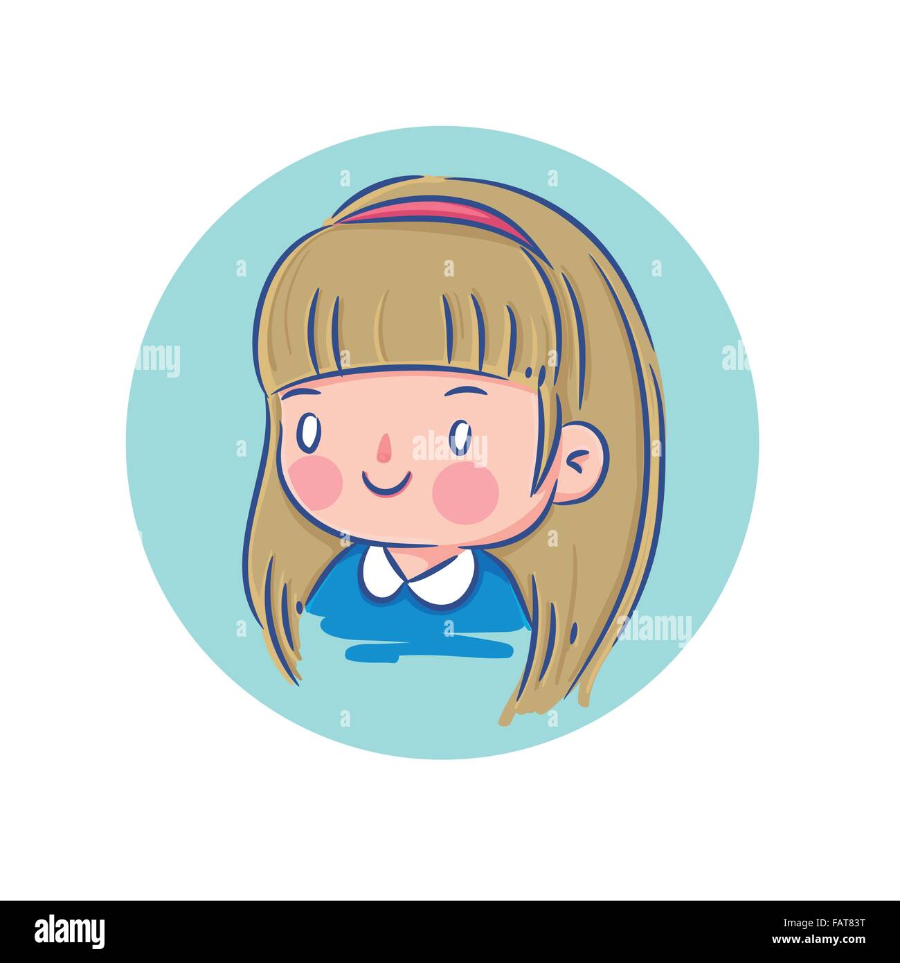 Illustrazione Vettoriale di Felice Bambina con capelli biondi in maglietta blu, personaggio dei fumetti immagine del profilo Illustrazione Vettoriale