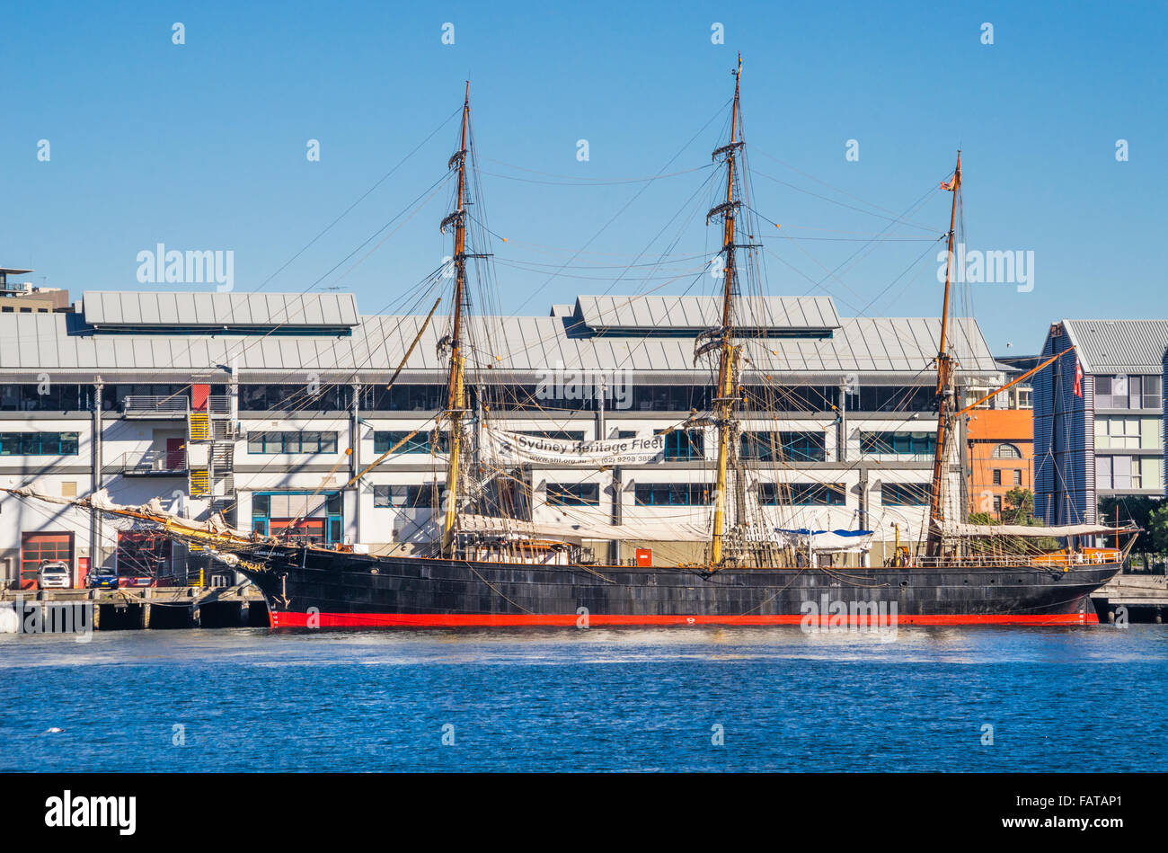 Australia, Nuovo Galles del Sud, Sydney Darling Harbour, tre-masted ferro-hull barque James Craig del Sydney flotta del patrimonio Foto Stock