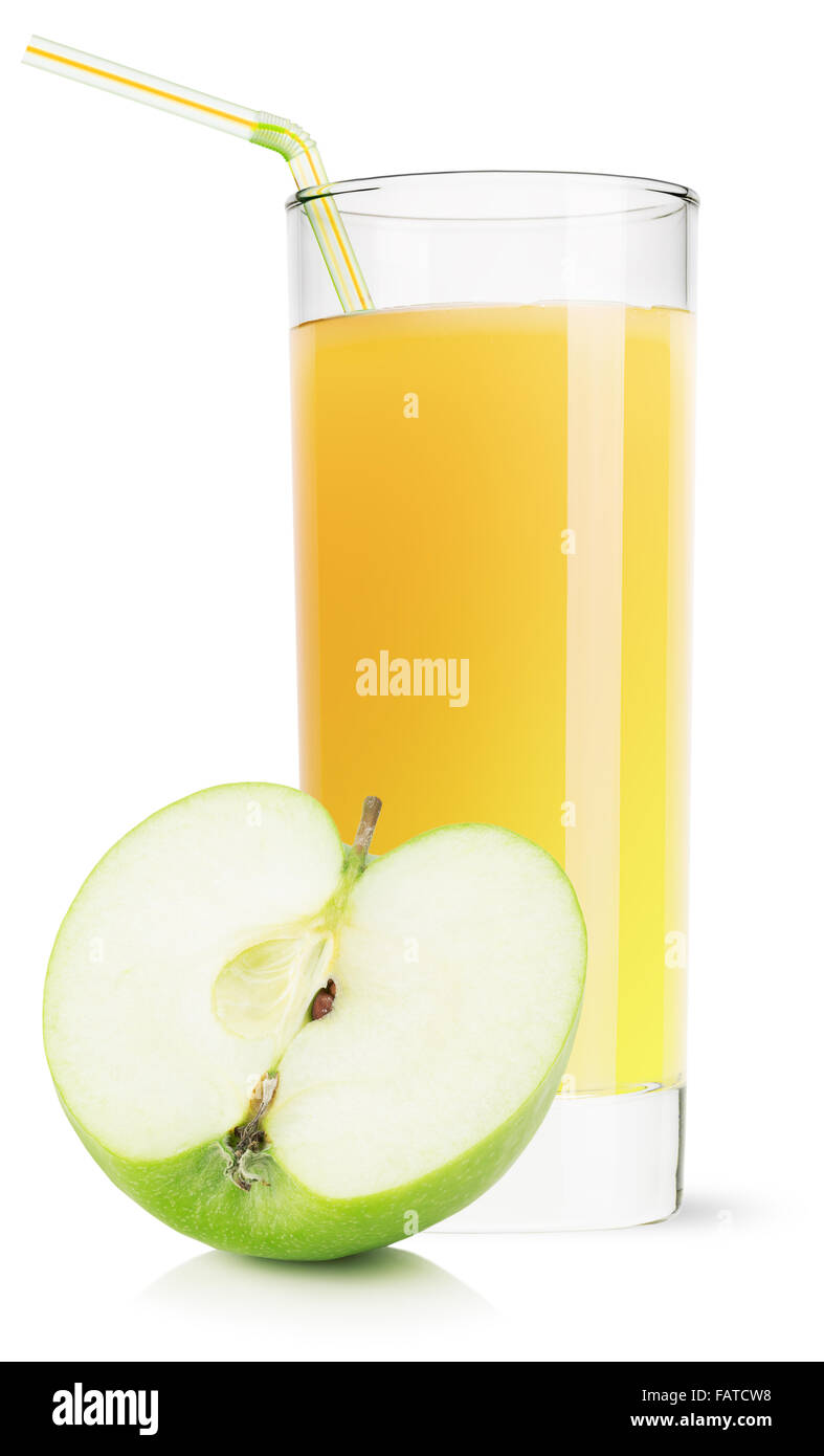Bicchiere di succo di mela isolati su sfondo bianco. Foto Stock