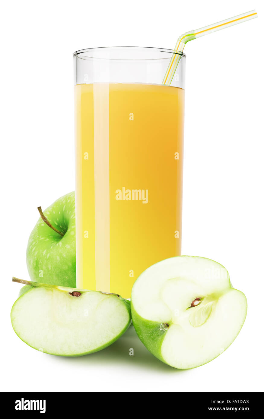 Bicchiere di succo di mela isolati su sfondo bianco. Foto Stock