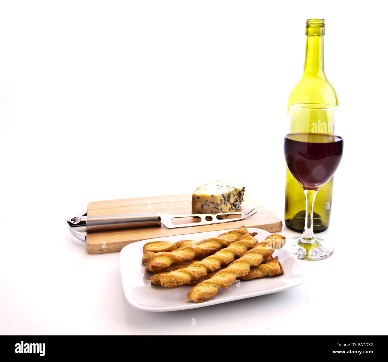 Paillette di formaggio con vino, Stilton e spazio di copia Foto Stock