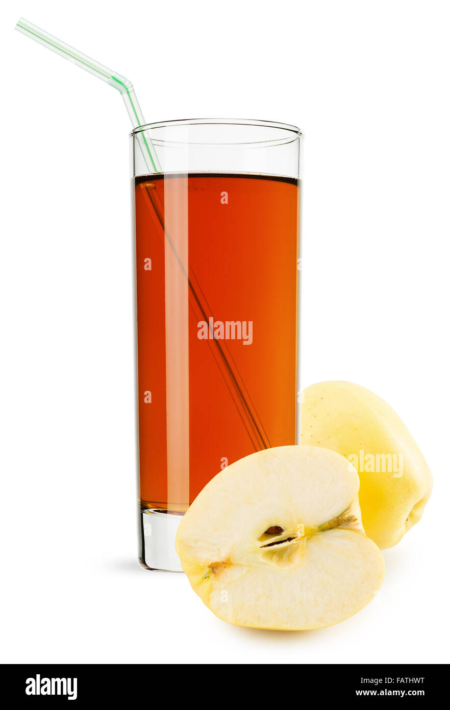 Bicchiere di succo di mela isolato su uno sfondo bianco. Foto Stock