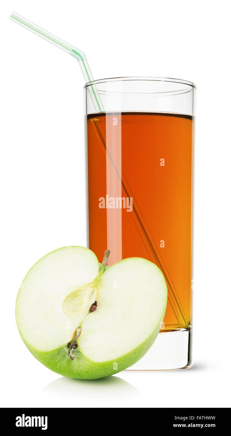 Bicchiere di succo di mela isolato su uno sfondo bianco. Foto Stock