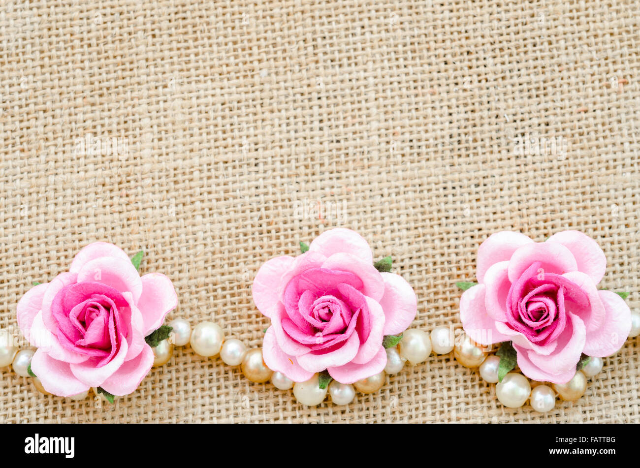 Romantico bellissime rose rosa su sfondi di sacco Foto Stock