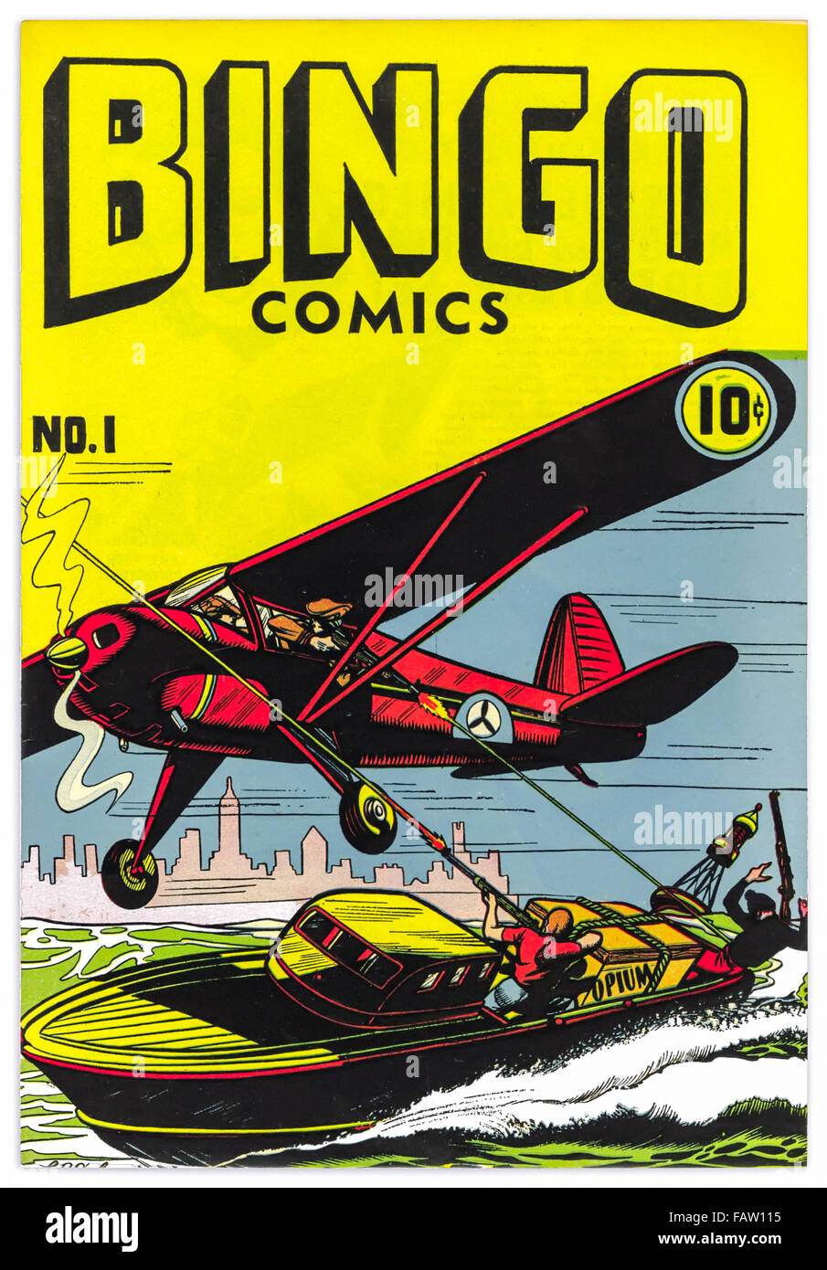 "Bingo Comics' problema 1 pubblicato nel 1945 dotato di guide di oppio in una barca veloce sotto il fuoco dalle forze dell'ordine. Illustrazione di L. B. Cole (1918-1995). Foto Stock