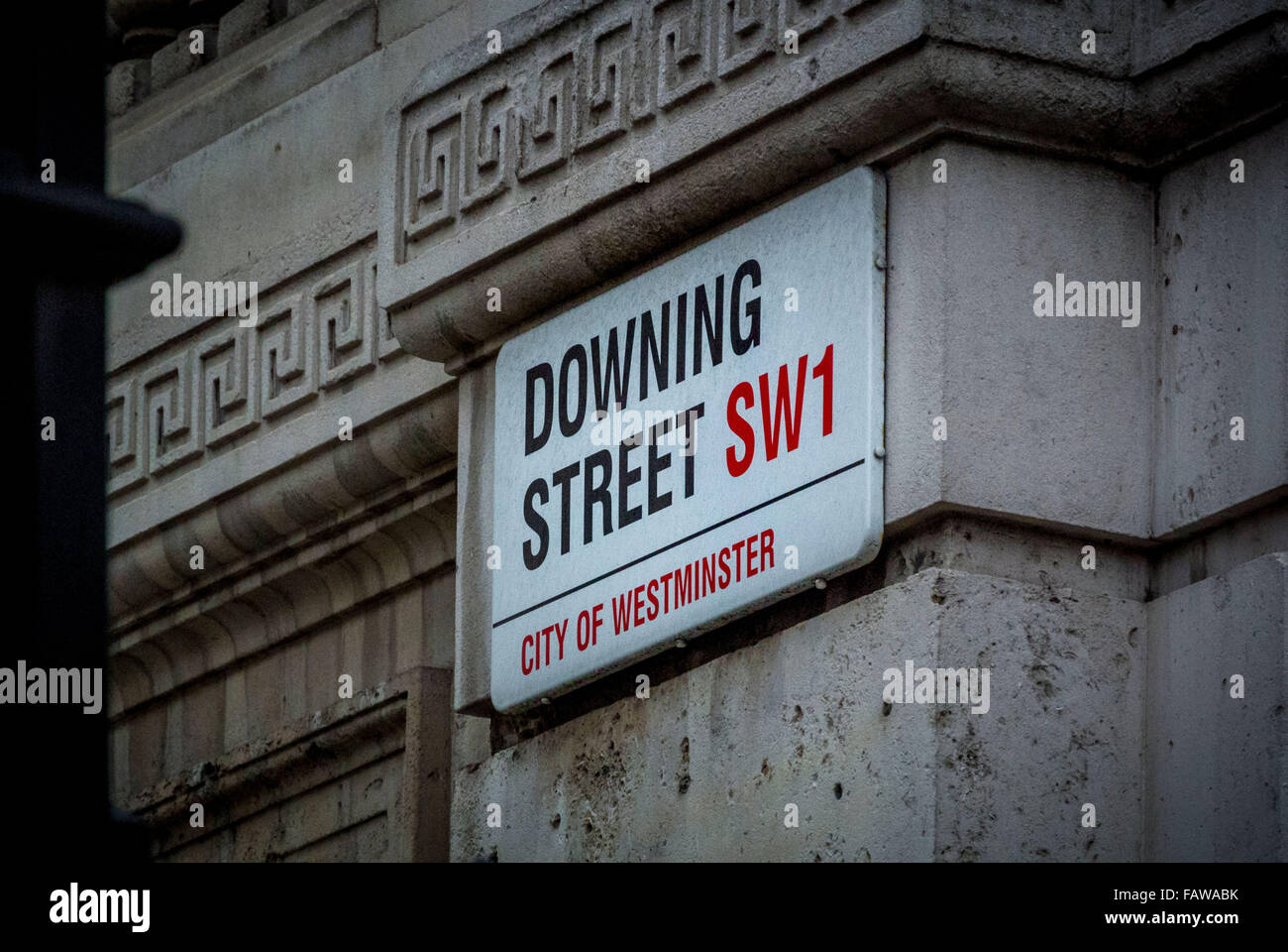 Downing Street SW1, City of Westminster, segno in Londra, Regno Unito. Foto Stock