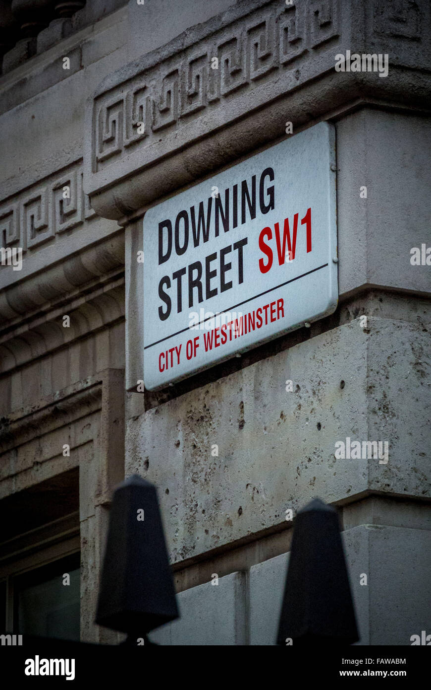 Downing Street SW1, City of Westminster, segno in Londra, Regno Unito. Foto Stock