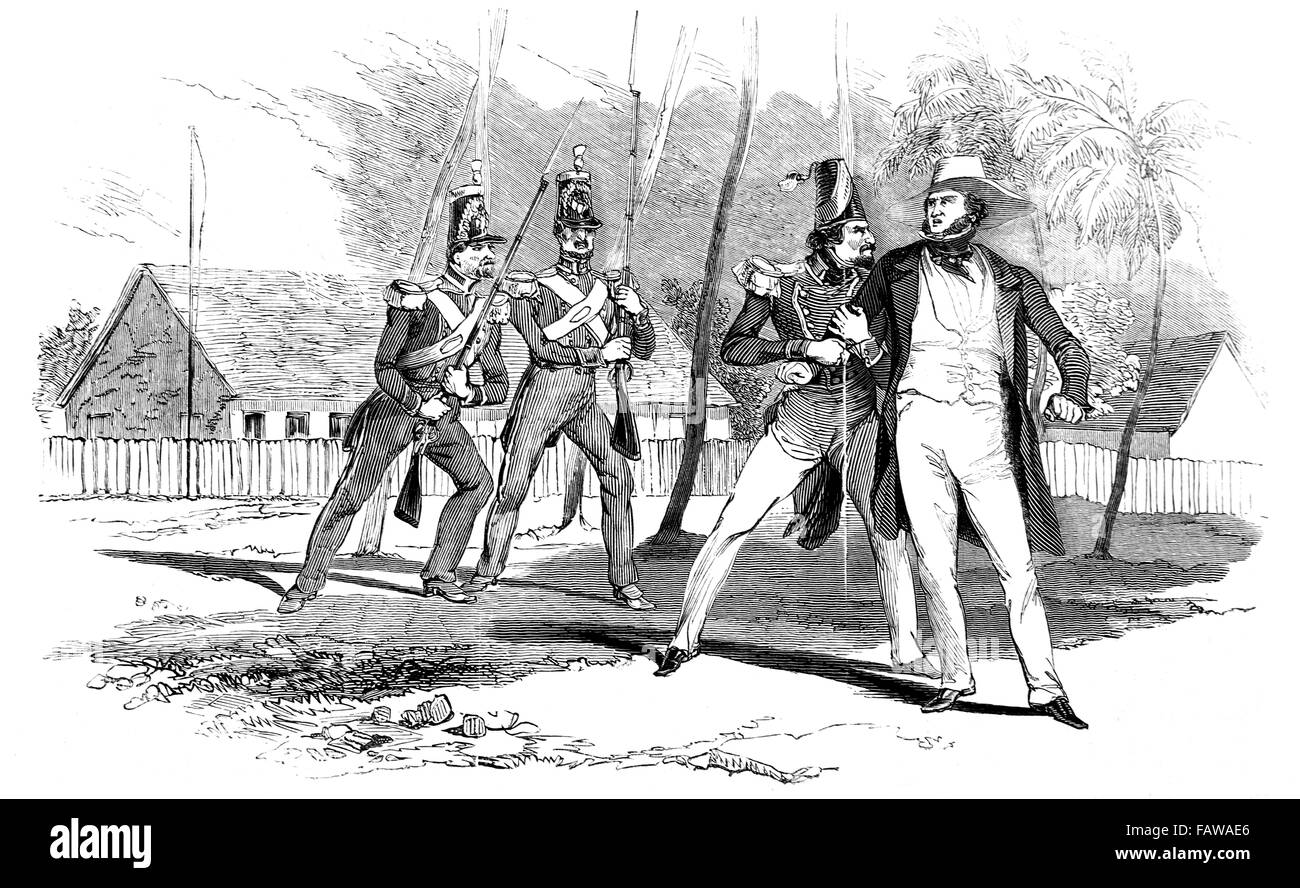 L arresto di Sua Maestà, Tahitian Consul, signor Pritchard, dai soldati del Protettorato francese, 1844. Illustrated London Foto Stock