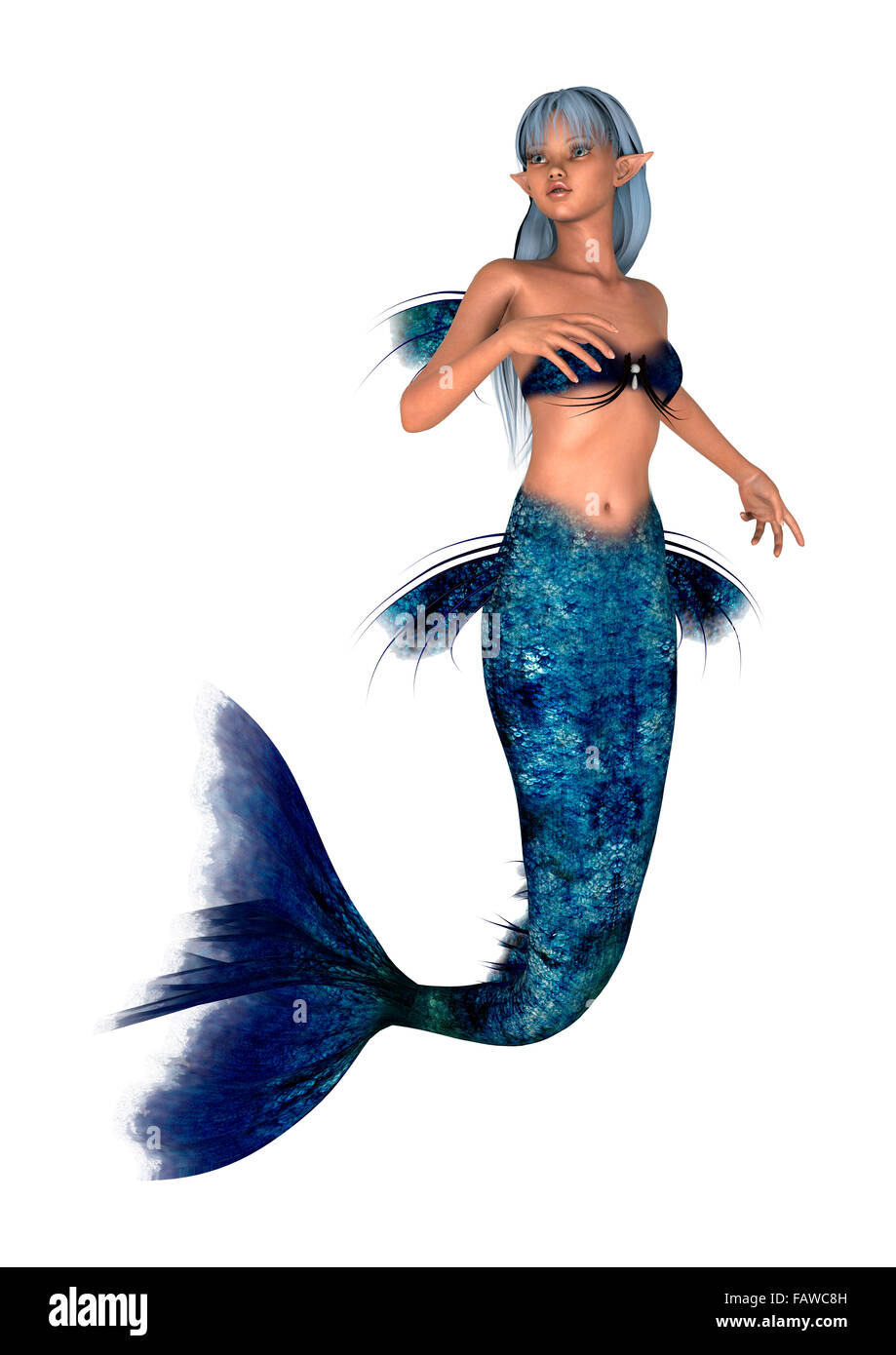 3D render digitale di una fantasia mermaid isolati su sfondo bianco Foto Stock