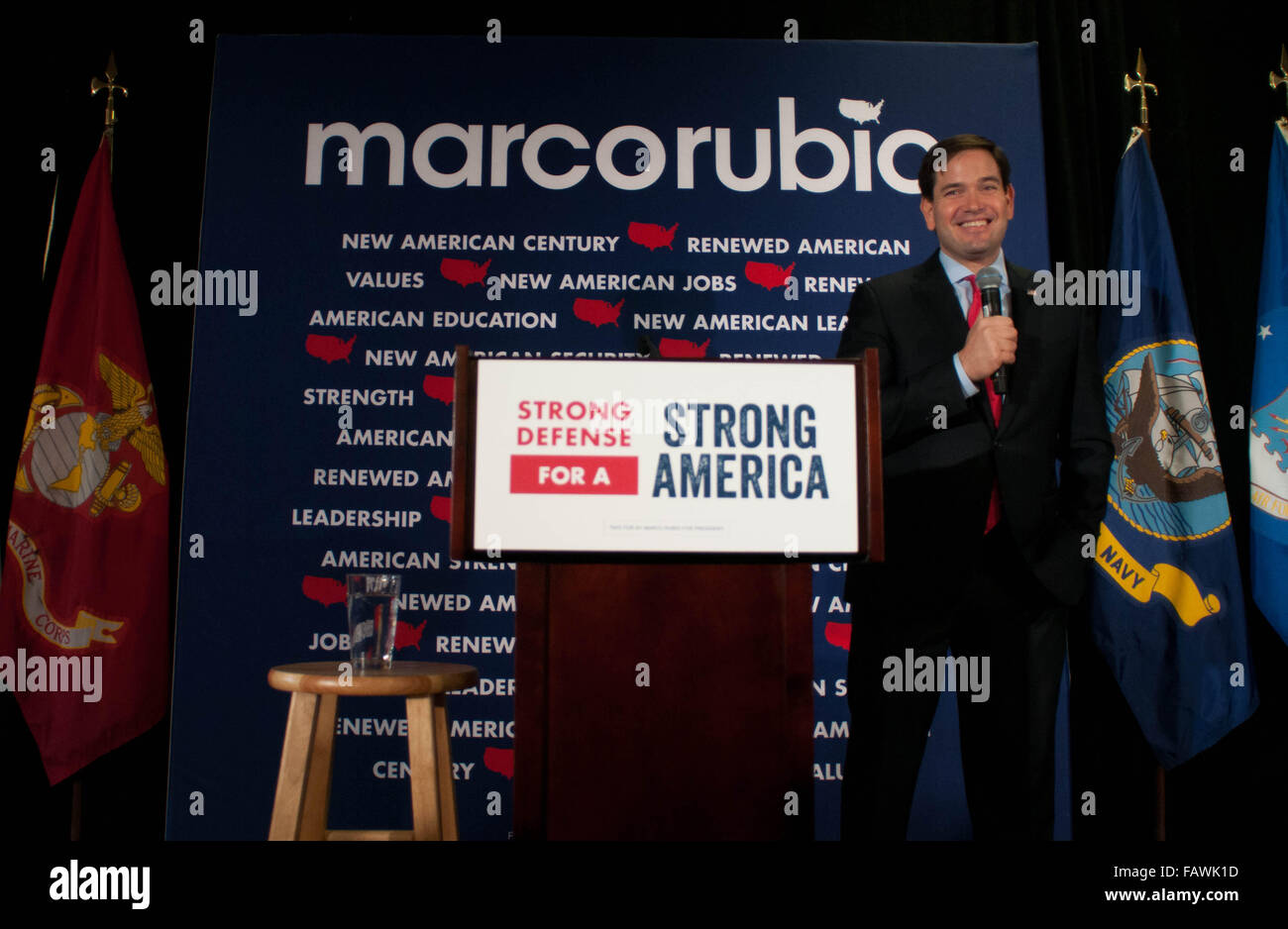 Stati Uniti Il senatore Marco Rubio, Repubblicani della Florida, parla di veterani militari in Hooksett, New Hampshire, STATI UNITI D'AMERICA Foto Stock