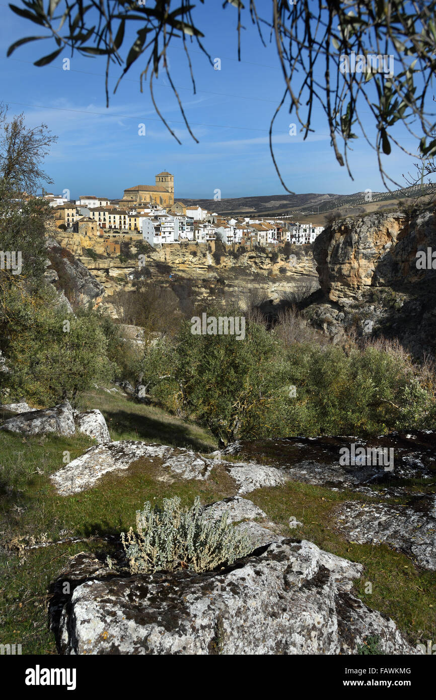 A Alhama de Granada ( vista sopra la gola del rio alhama ) 1482 la città fortezza fu preso dal Sultanato moresco ) spagnolo spagna Andalusia Foto Stock