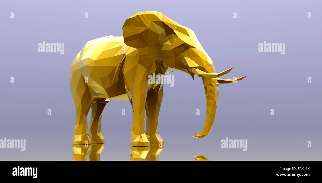 3D render di elefante, geometrica astratta bassa poli. Foto Stock