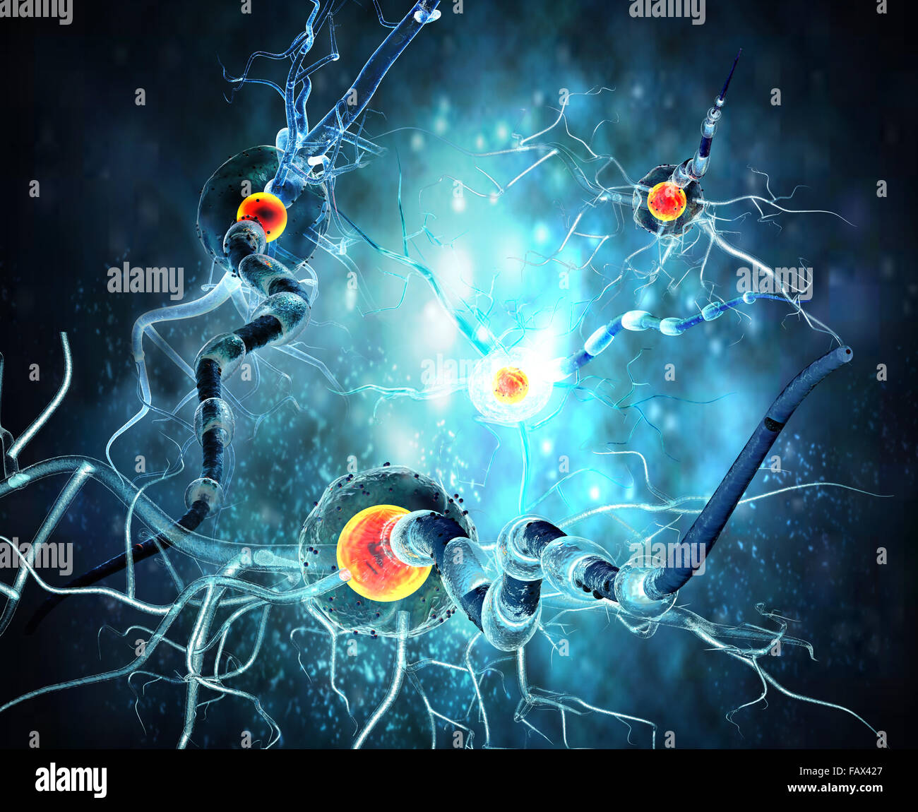 Le cellule nervose, concetto per malattie neurologiche, tumori e chirurgia cerebrale. Foto Stock