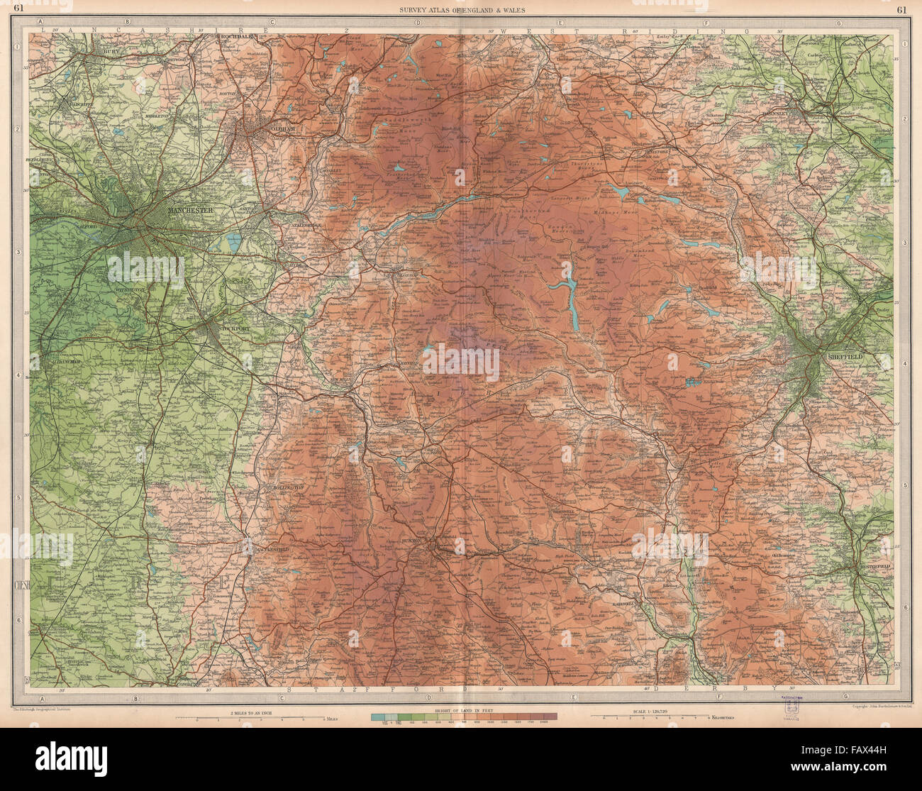Il Peak District: Manchester Sheffield Chesterfield Ches Yorks Derbys, 1939 Mappa Foto Stock