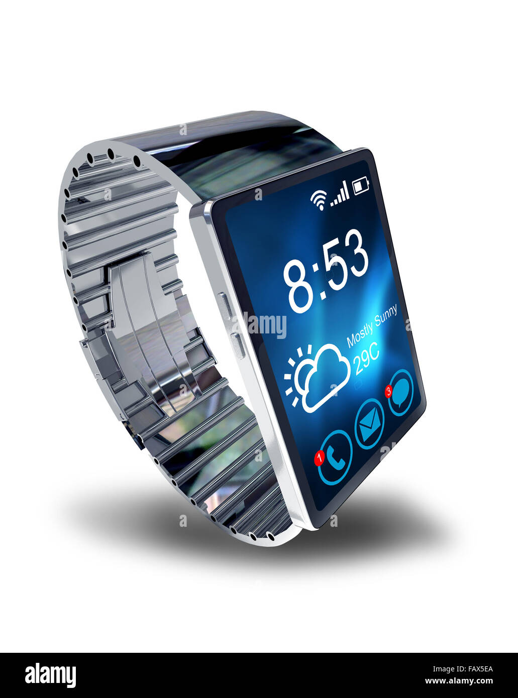 Smart watch isolati su sfondo bianco. Creative di mobilità aziendale e mobile moderno dispositivo indossabile concetto tecnologico. Colore Foto Stock
