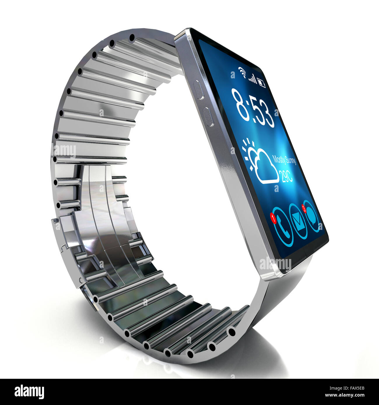 Smart watch isolati su sfondo bianco. Creative di mobilità aziendale e mobile moderno dispositivo indossabile concetto tecnologico. Colore Foto Stock