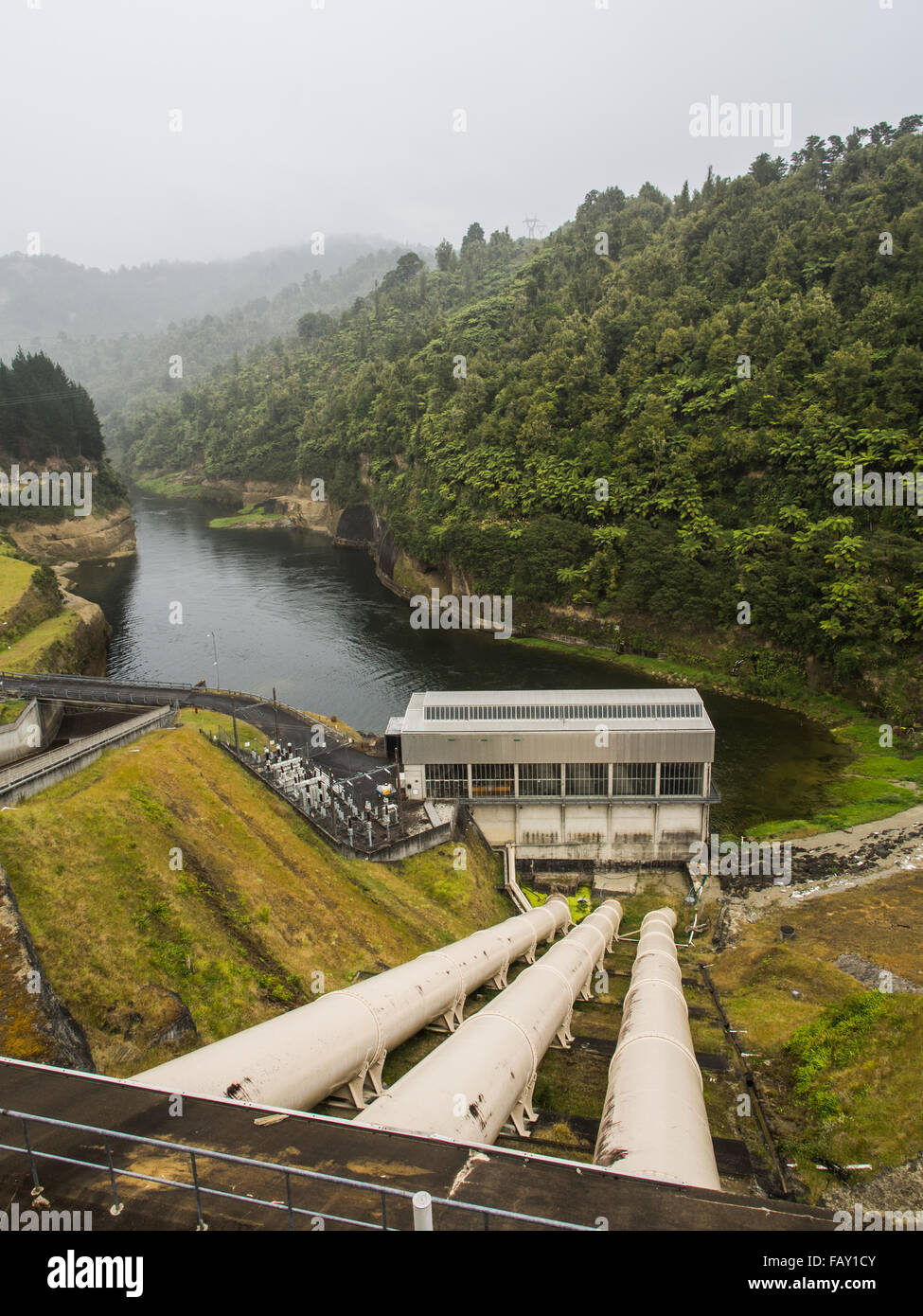 Patea fiume stazione idroelettrica, Rotorangi, Sud Taranaki, Nuova Zelanda Foto Stock