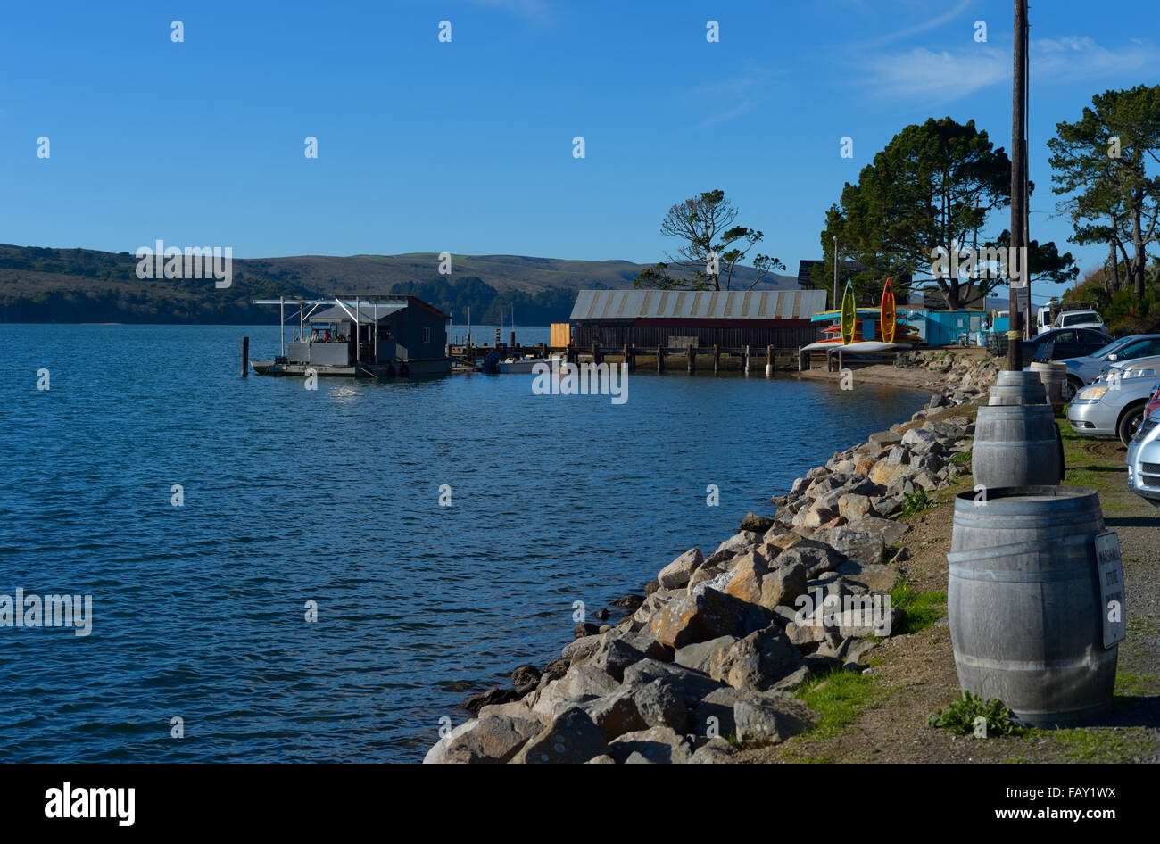 La Marin Oyster Company / Marshall Store presso la splendida Tomales Bay, Marshall CA Foto Stock