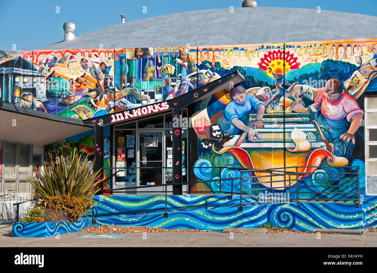 Edificio a murale Inkworks premere, Berkeley, California Foto Stock