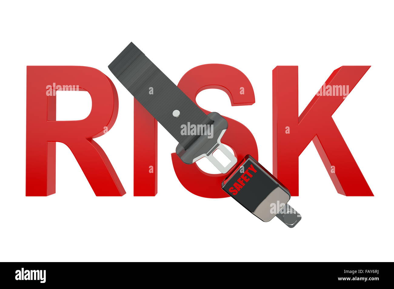 Il concetto di rischio con cinghia di sicurezza isolati su sfondo bianco Foto Stock
