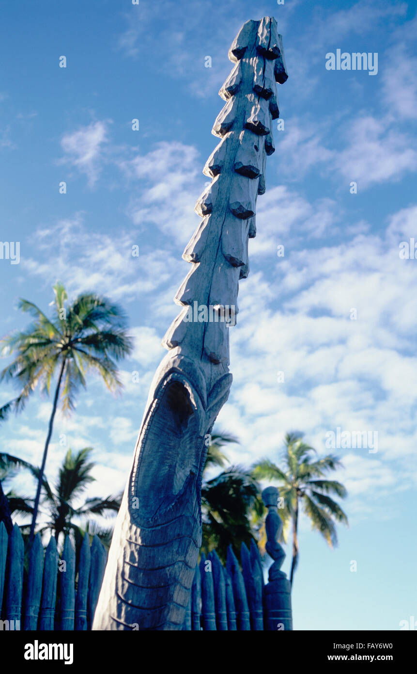 Big Island, Hawaii, Pu'uhonua o Honaunau National Historical Park, costruito da Kona Hawaiian Chief Kanuha, città di rifugio Foto Stock