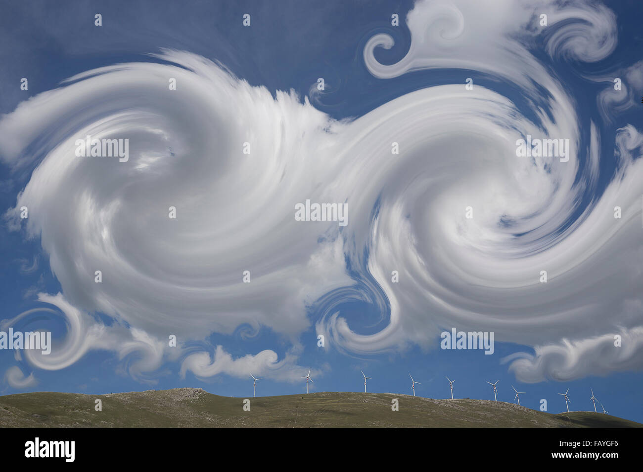 Windy eolian park Foto Stock