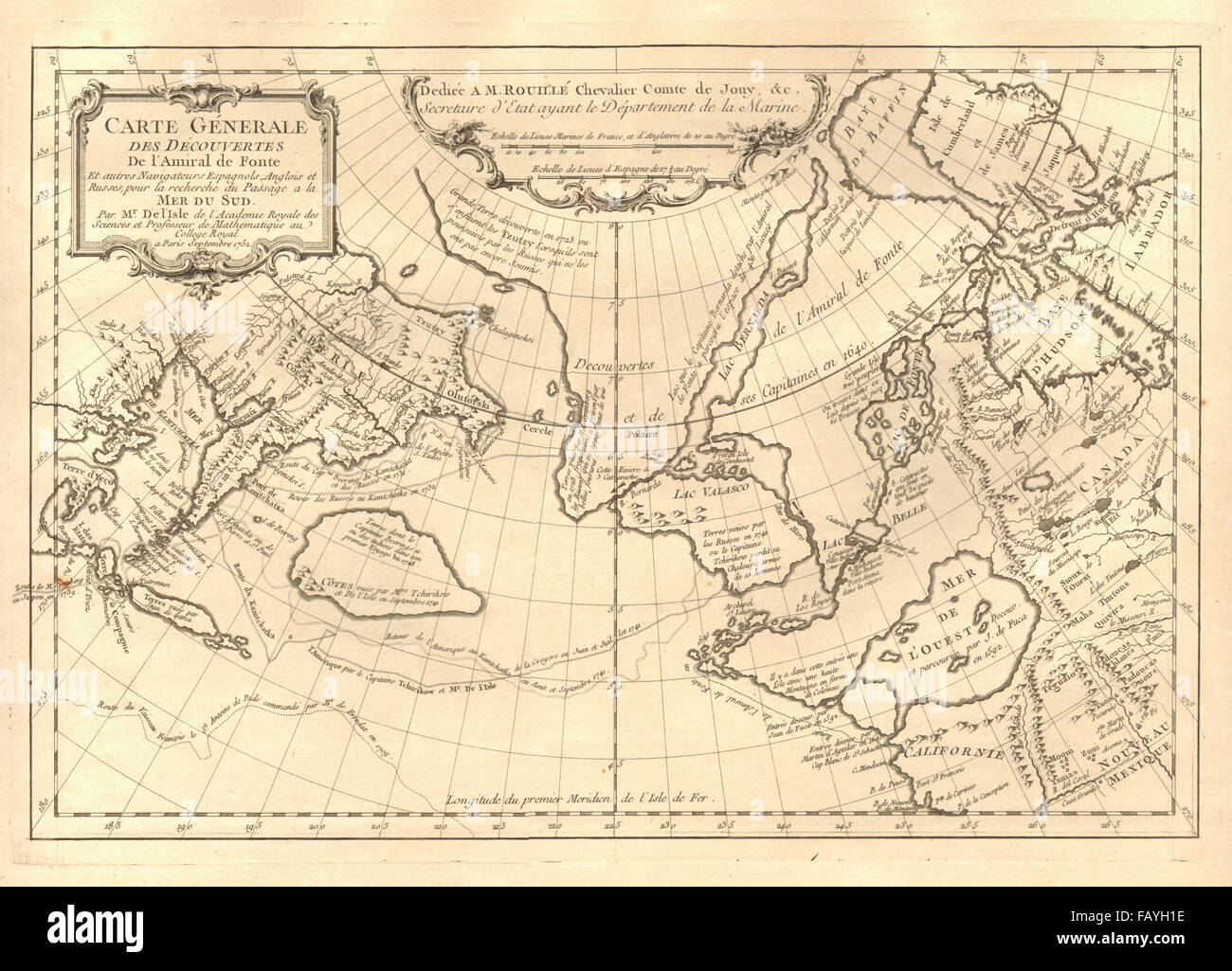 'Découvertes de l' Amiral de Fonte et autres..' Nord Pacifico. DE L'isle 1752 mappa Foto Stock