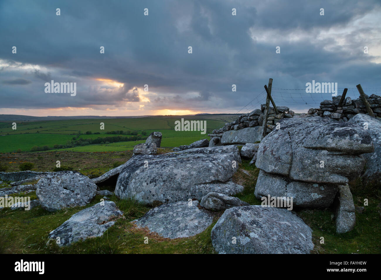 Tramonto sul Craddock moor parte di Bodmin Moor Foto Stock