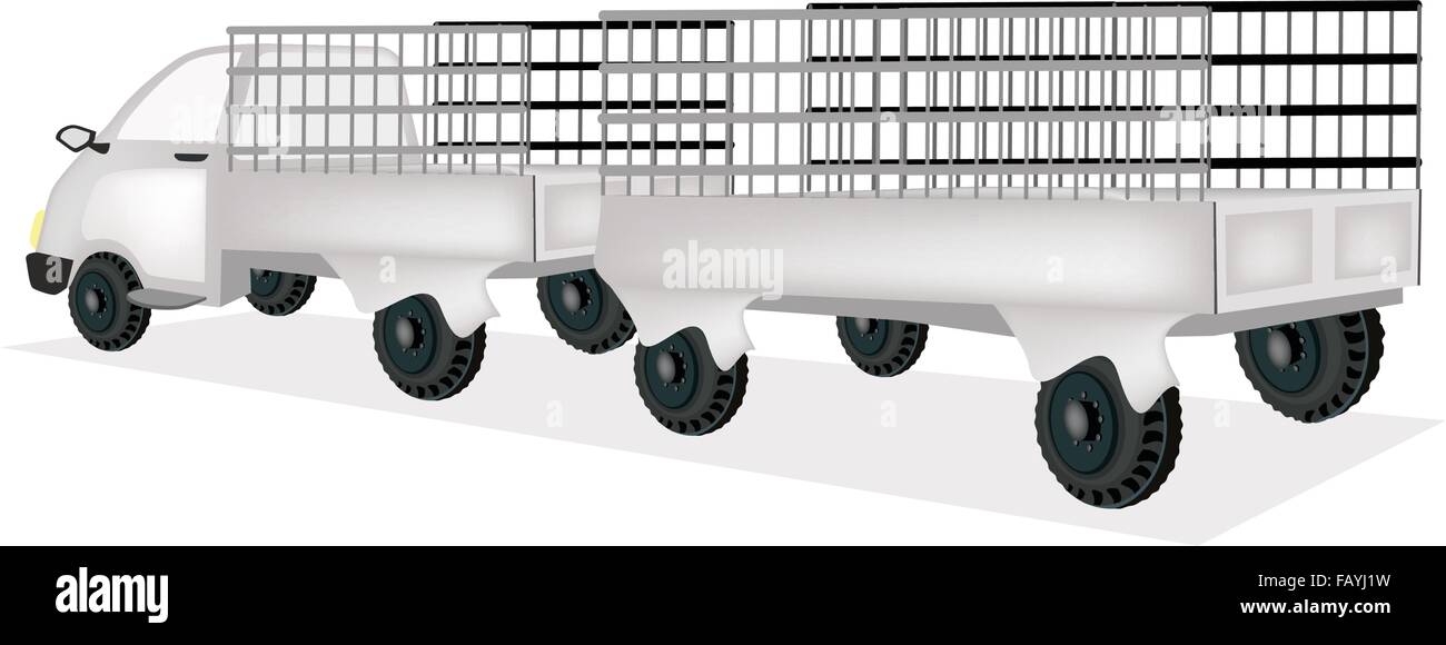 Illustrazione di carrello di traino di un rimorchio di utilità o di merci rimorchio per il trasporto su camion di prodotti e materiali. Illustrazione Vettoriale