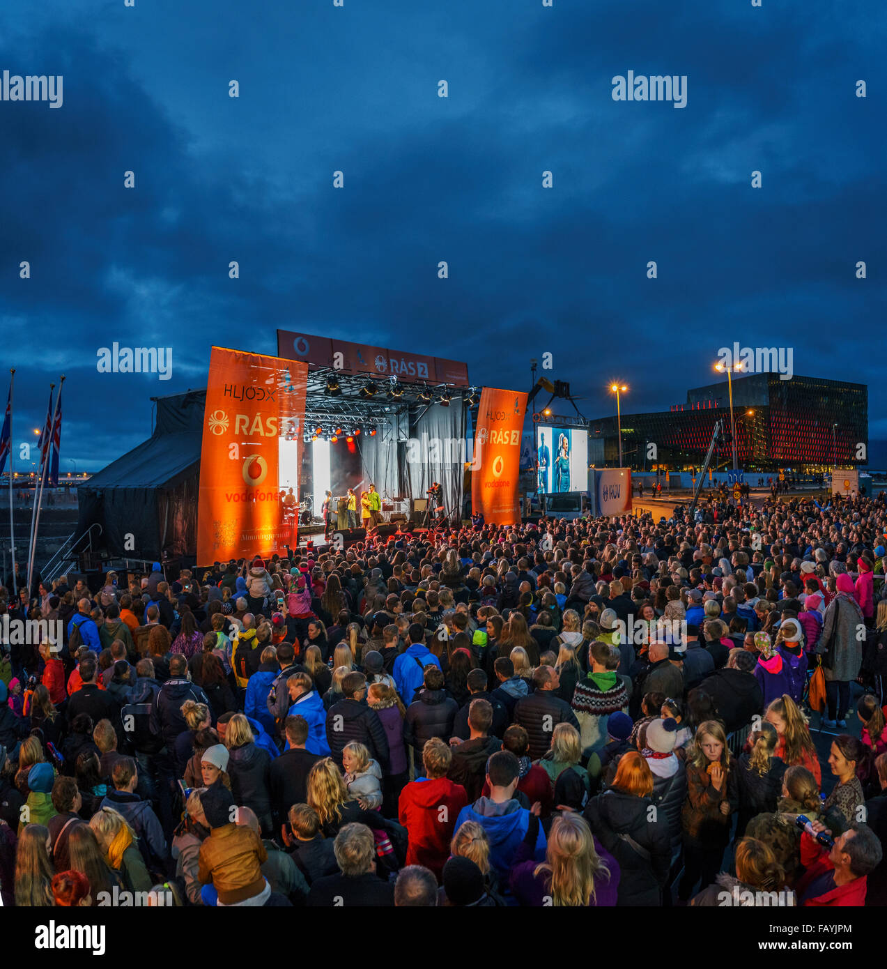 Concerto ad un Festival estivo, notte culturale, Reykjavik, Islanda Foto Stock