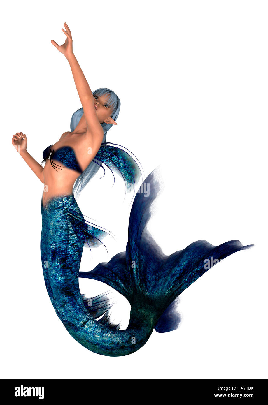 3D render digitale di una fantasia mermaid isolati su sfondo bianco Foto Stock