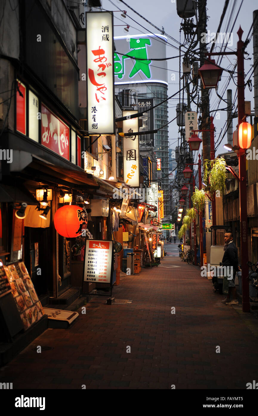 Strada di yakitori ristoranti a Shinjuku Tokyo Giappone Foto Stock