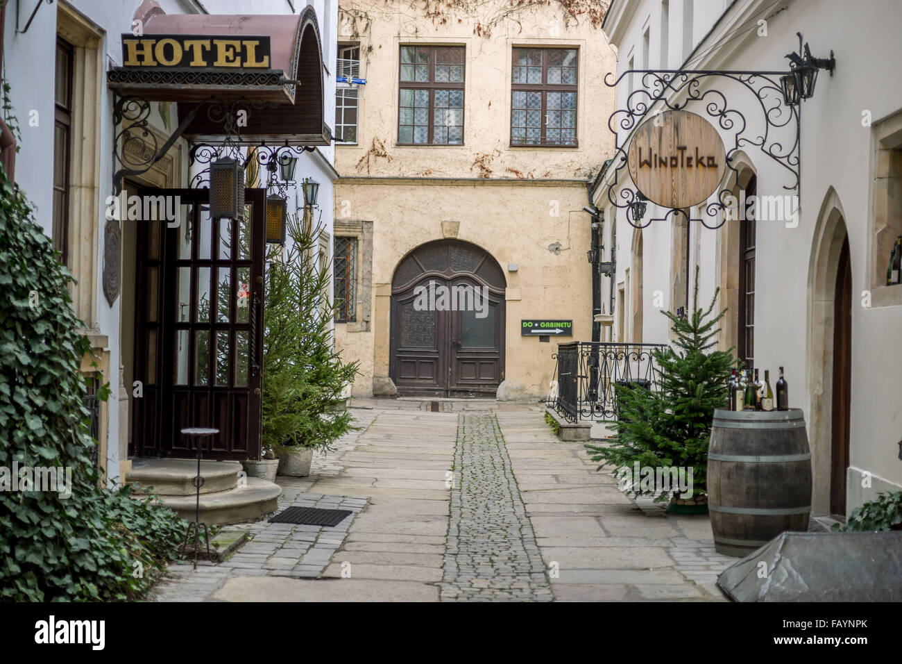 Dead End con ristoranti Odrzanska Street Wroclaw il Mercato Vecchio Foto Stock