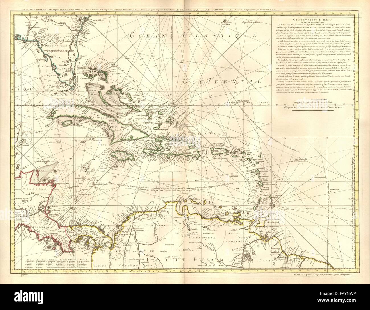 "Carte d'une partie de l'Amerique pour la navigazione " Caraibi. BUACHE 1740 mappa Foto Stock