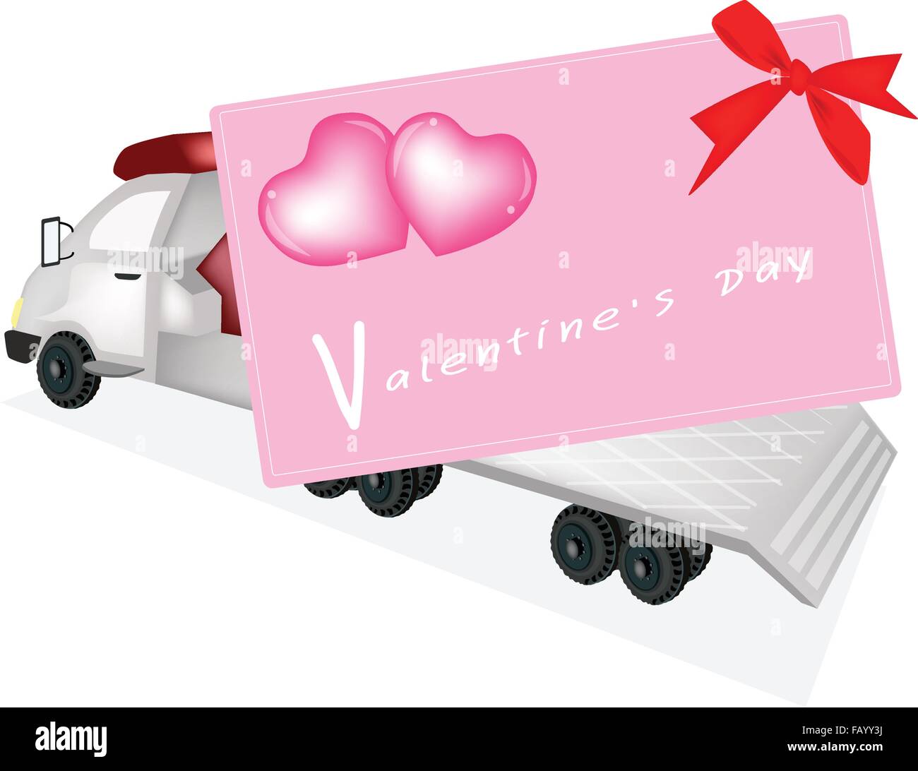 Pianale di un autocarro, rimorchio del trattore o pianale autoarticolato offrendo enorme regalo di San Valentino Card adorabile cuore, un regalo perfetto o Illustrazione Vettoriale