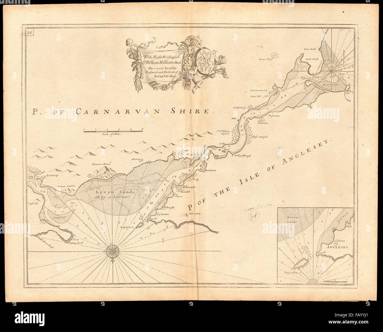 MENAI STRAIT mare grafico. Anglesey Bangor Conwy Caernarfon.COLLINS, c1774 mappa Foto Stock