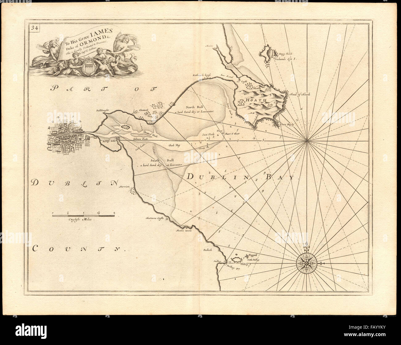 La baia di Dublino mare grafico. Howth Head North Bull Clontarf Merrion. COLLINS, c1774 mappa Foto Stock