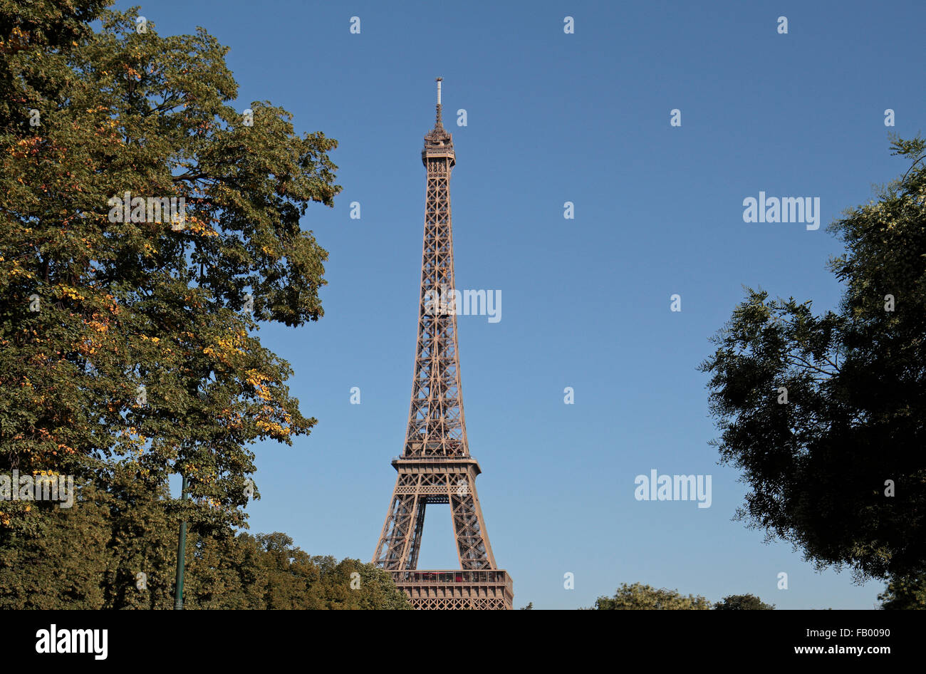 La Torre Eiffel dal Jardin du Champ de Mars, Parigi, Francia. Foto Stock