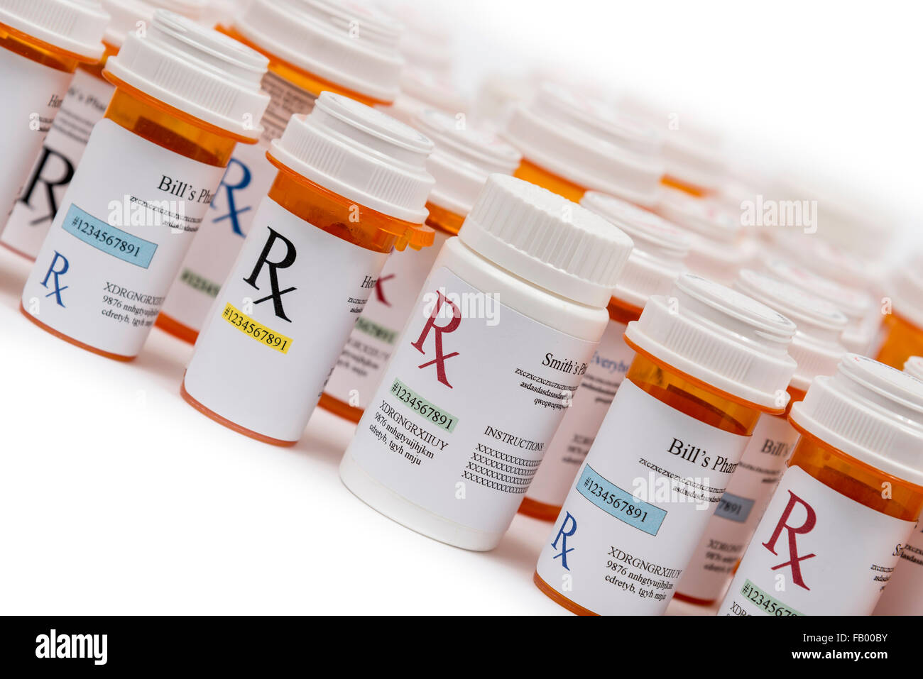 Rx medicina di prescrizione di bottiglie in un angolo Foto Stock