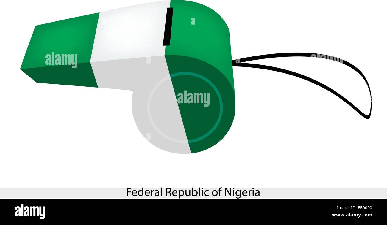 Una illustrazione di un orizzontale Bicolor Triband di verde e bianco della Repubblica federale della Nigeria bandiera su un fischio, Spo Illustrazione Vettoriale