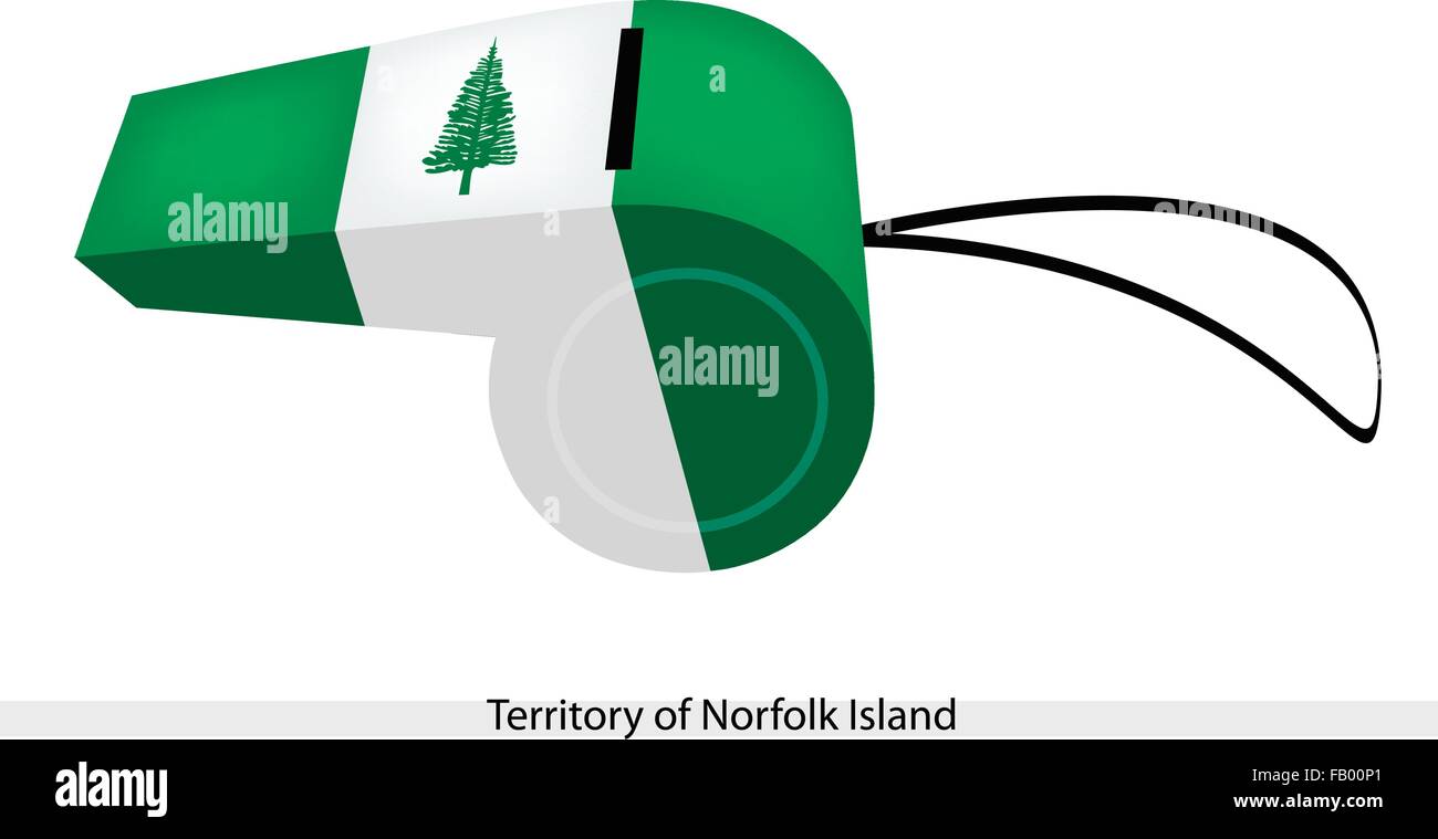 Bicolor Triband di verde e bande bianche caricato con un pino del territorio di Isola Norfolk bandiera su un fischio, il Spor Illustrazione Vettoriale