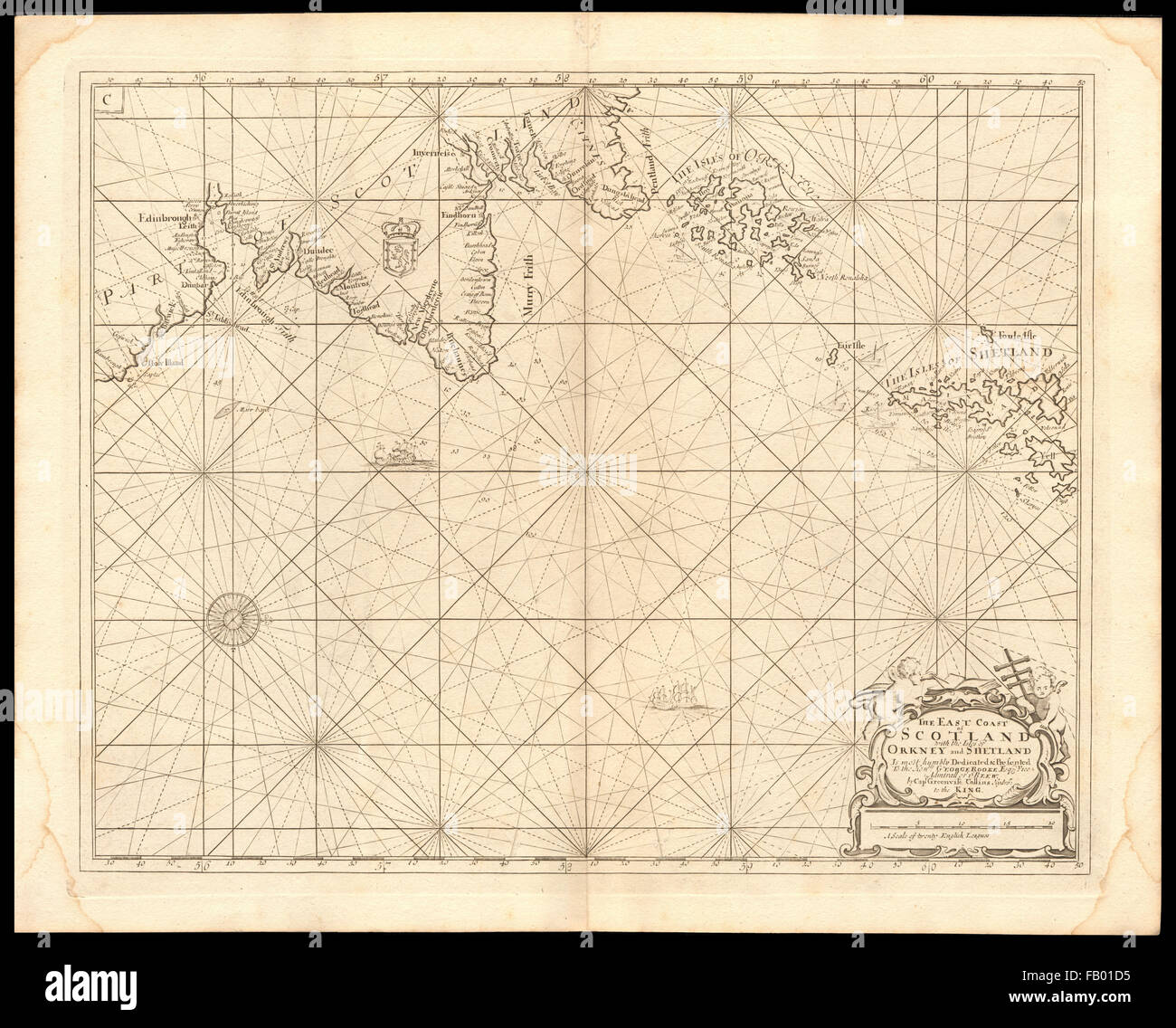 " Costa Est della Scozia e le isole di Orkney e Shetland". COLLINS c1774 mappa Foto Stock