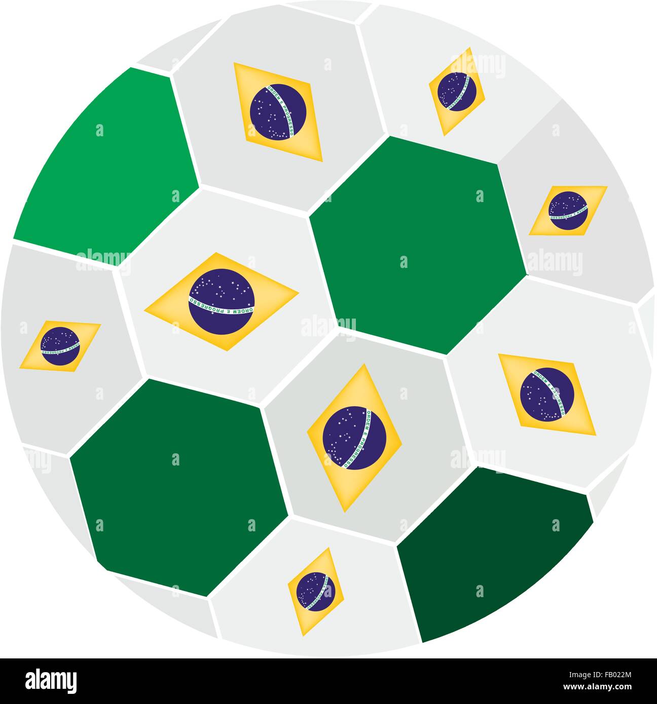 Una illustrazione del Brasile bandiere su un pallone da calcio o di calcio del Brasile di Coppa del Mondo 2014, isolata su uno sfondo bianco. Illustrazione Vettoriale