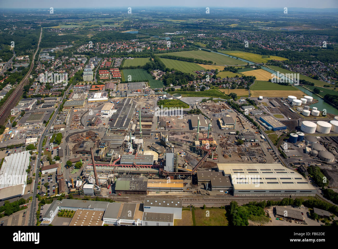 Vista aerea, rame Aurubis Road, Aurubis - Rame e riciclaggio, Aurubis è uno dei principali produttori di rame, Luenen, Foto Stock