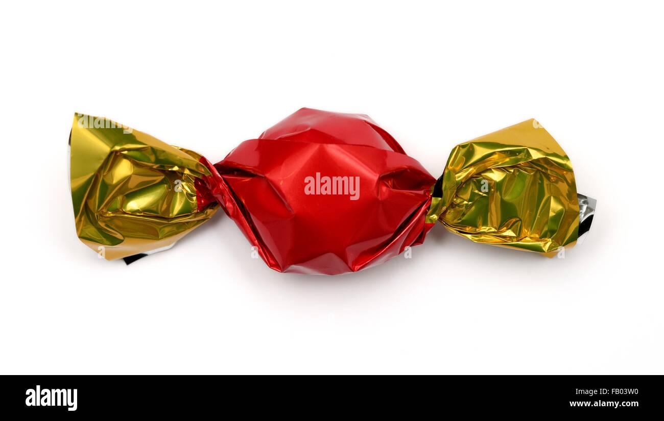 1 Dolce avvolto in rosso e oro di involucri Foto Stock