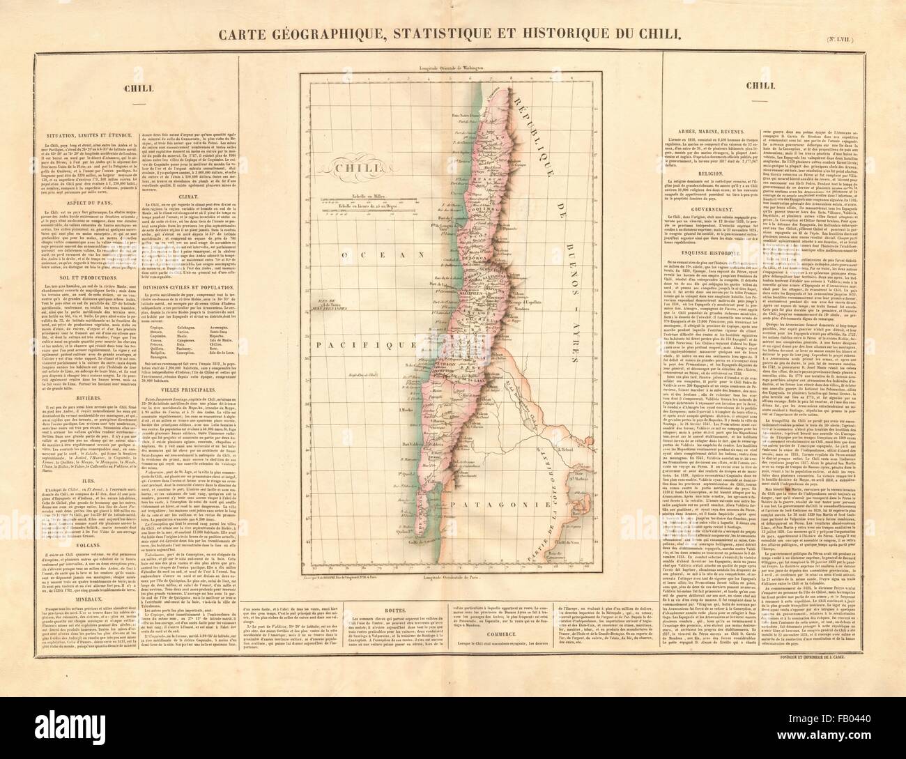 "Peperoncino". Il Cile pre-Magallanes Aisen Tarapaca Arica acquisizioni. BUCHON 1825 mappa Foto Stock