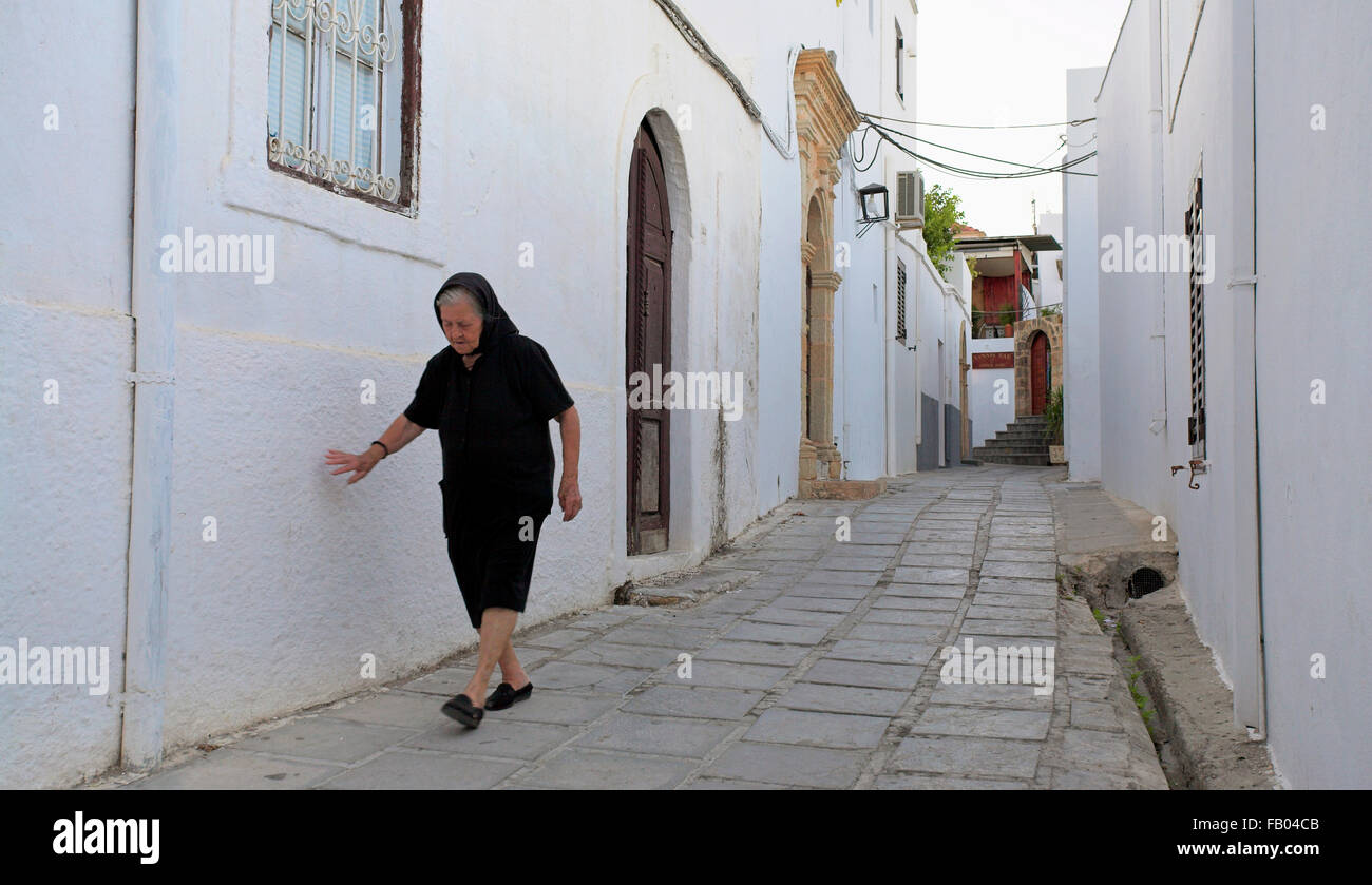 Città vecchia di Lindos Isola di Rodi, Grecia DODECANNESO Foto Stock