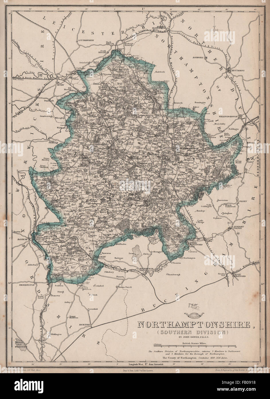 NORTHAMPTONSHIRE SUD. Daventry Towcester. Le ferrovie. DOWER. Spedizione, 1862 Mappa Foto Stock