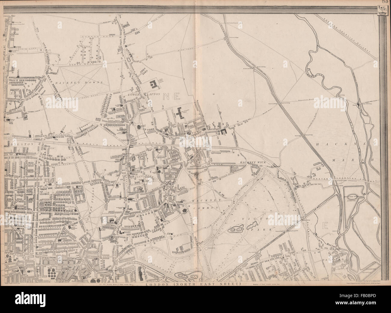 "CASSELLS LONDRA NE. Hackney Old Ford Dalston Homerton Clapton. WELLER, 1862 Mappa Foto Stock
