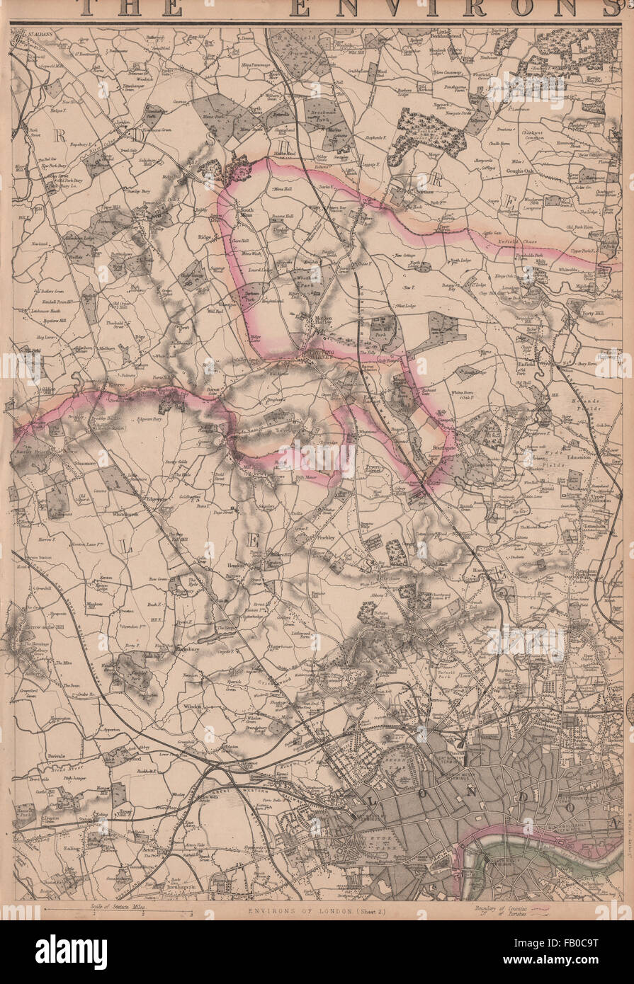 Nord/Ovest di Londra. Hampstead Harrow Ealing Tottenham Barnet. WELLER, 1862 Mappa Foto Stock